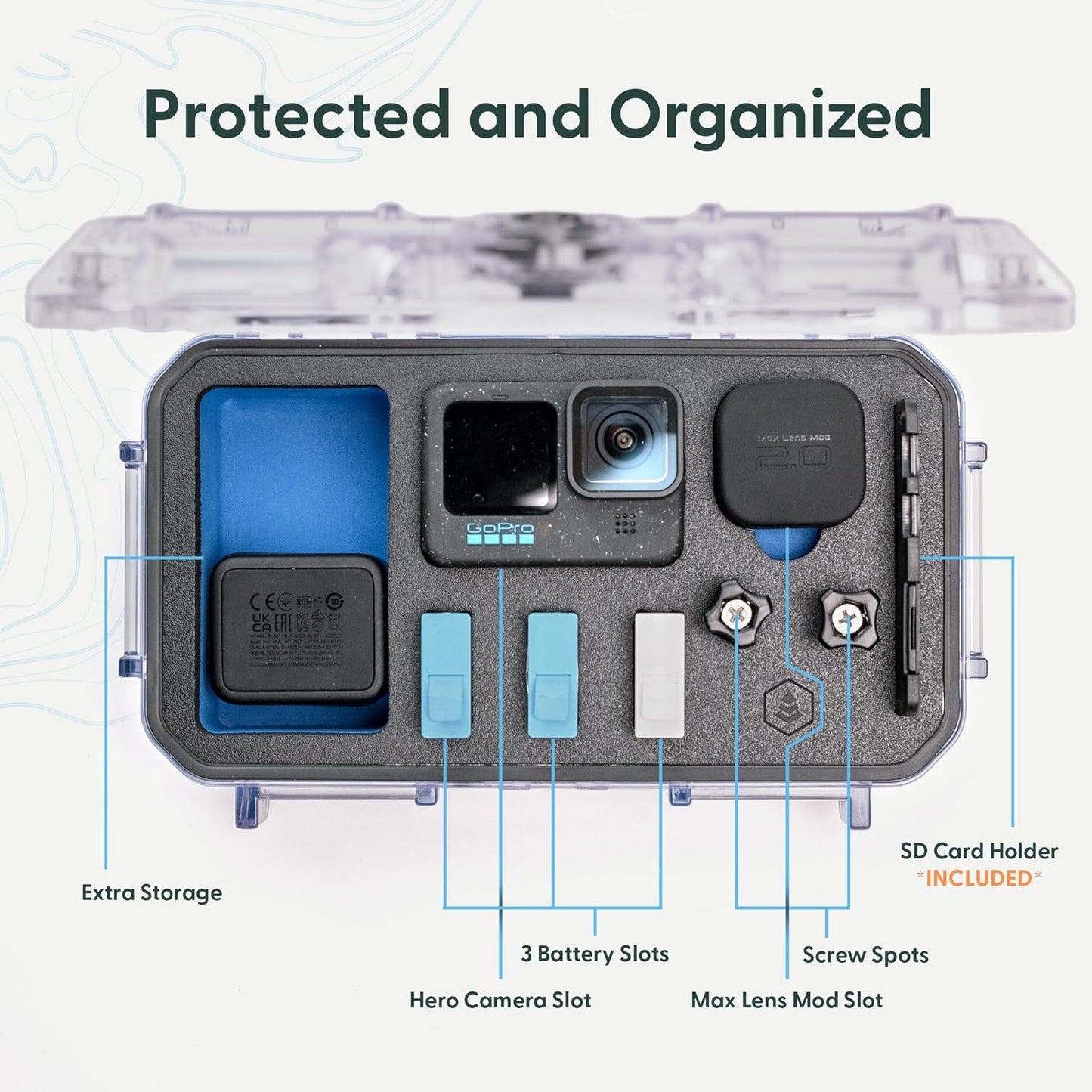 Evergreen ToughBox - Protective Case for GoPro | Compatible with GoPro Hero 9, 10, 11, 12 | Waterproof, Shockproof, Dustproof | Pre-Cut Battery Insert, Max Lens Mod, Bonus SD Card Holder (Clear)