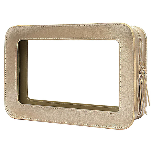 LETGO Clear Makeup Bags, TSA Approved Toiletry Bag with Zipper, Clear Makeup Organizer Fit Carry-on Travel Essentials,Clear Cosmetic Bags for Women Men (O-Gold)