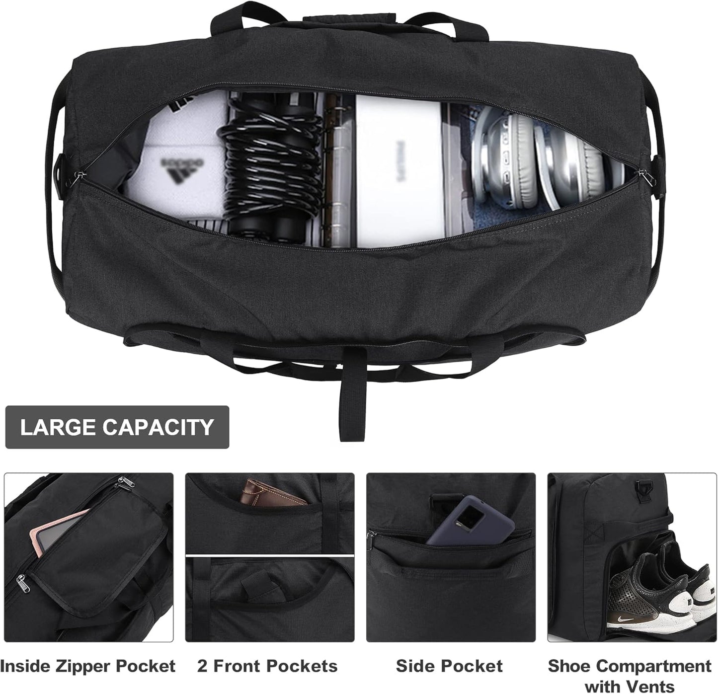 150L Large Waterproof Bag for Men Travel, Extra Large Trave Duffle Bag with Shoe Compartment for Men Women, Foldable Duffle Bag for Traveling, Gym Bag, Water Resistant & Tear-Resistant, Black
