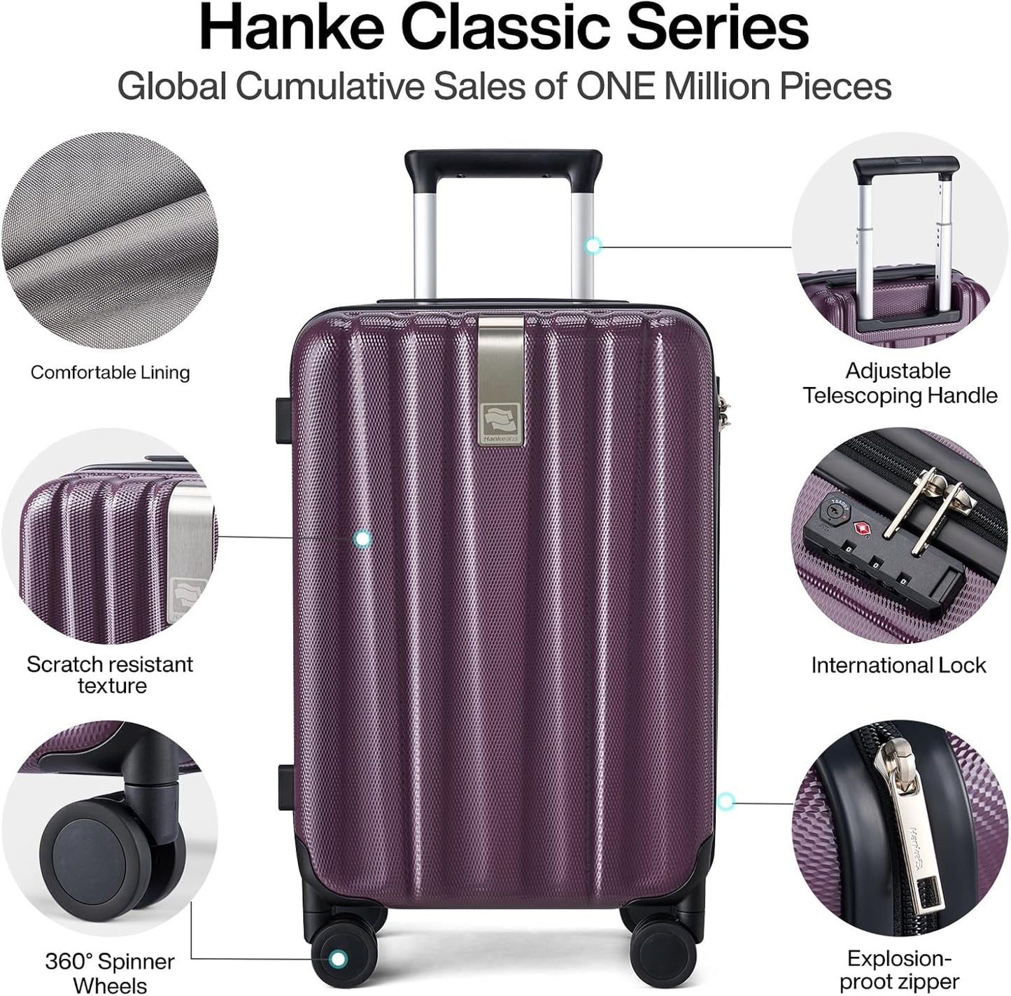 Hanke Luggage Sets 2 piece Carry On Luggage with Wheels PC Hard Shell Suitcases Lightweight Checked Travel Luggage Large Travel Suitcase Woman Men 20/29 Inch（Purple）