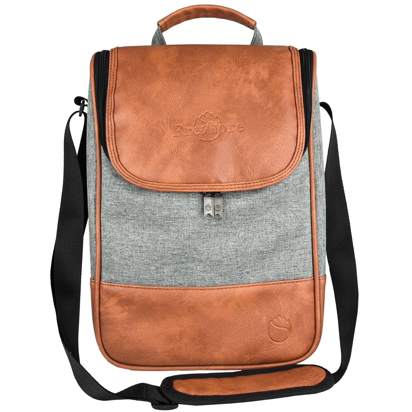 2 Bottle Wine Set Leather Insulated Bag As Gift - Luxury 2 Bottle Carrier Design For Picnic/Travel - Idea Gift For Women/Man (Reserve Place For Corkscrew Opener ＆ Cheese, Gray Brown)