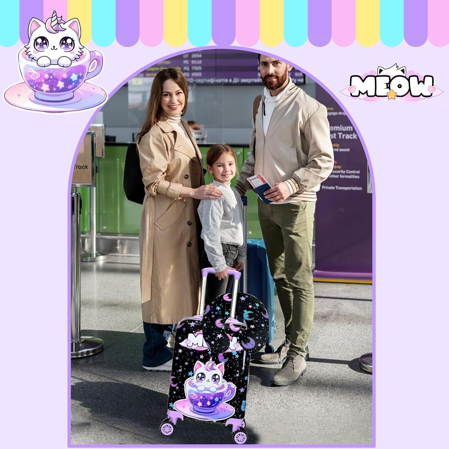 Kid's Luggage Set 5 Piece Suitcase Set 16' Hardside Spinner Wheels Girls Carry On Toddler Travel Rolling Airline Approved