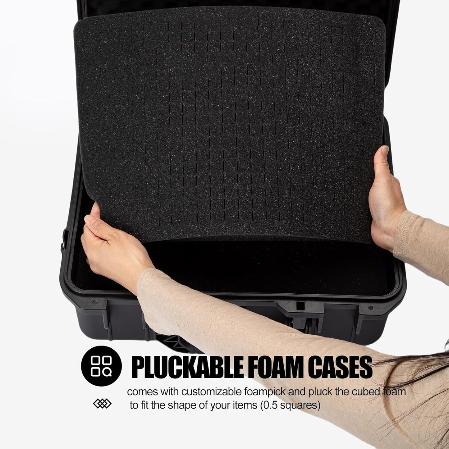 Hard case Waterproof Hard Case with DIY Customizable Foam Insert Portable Protective Case with Knife for Camera Drones Equipments Tools Test Instruments 16.9''x13.7''x7.1''