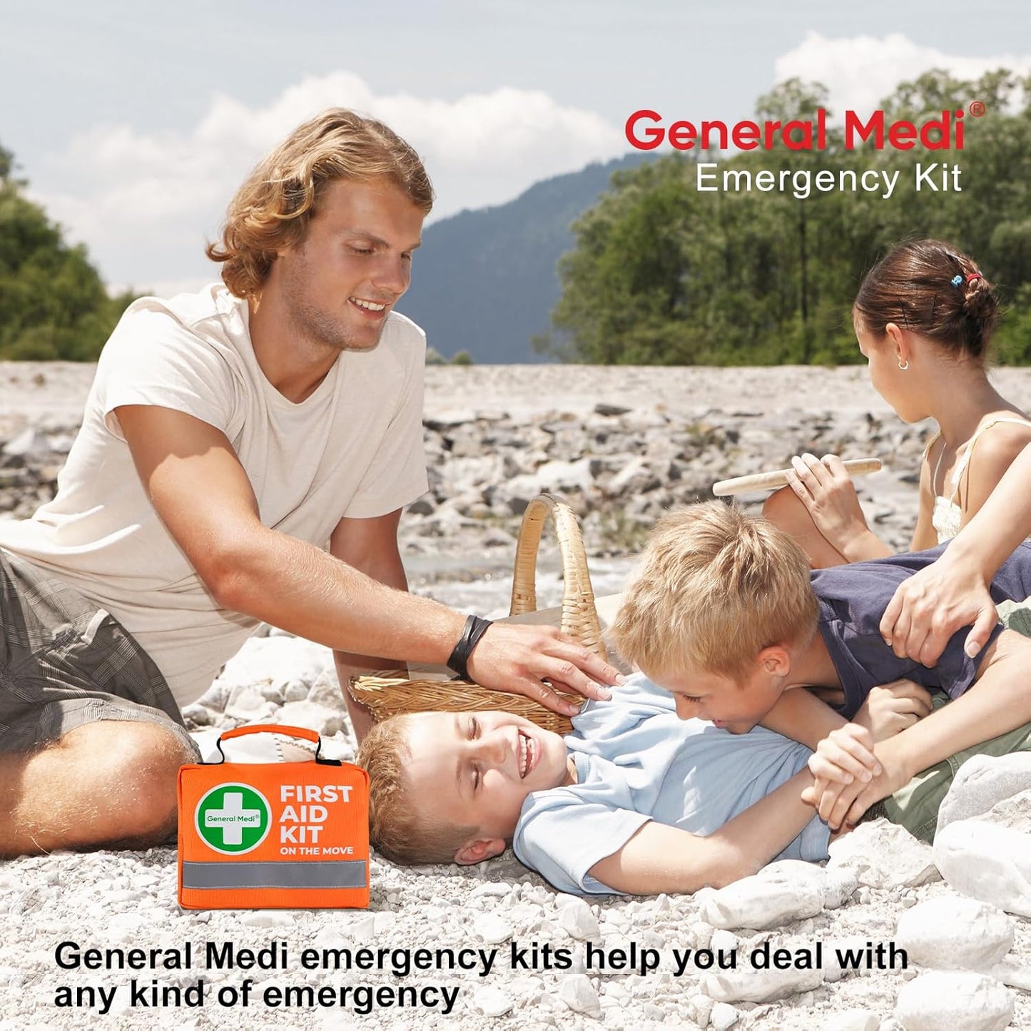 General Medi First Aid Kit - 150 Pieces Small Compact First Aid Kit Bag - Includes Instant Cold Pack, Emergency Blanket for Travel, Home, Office, Vehicle, Camping（Orange）