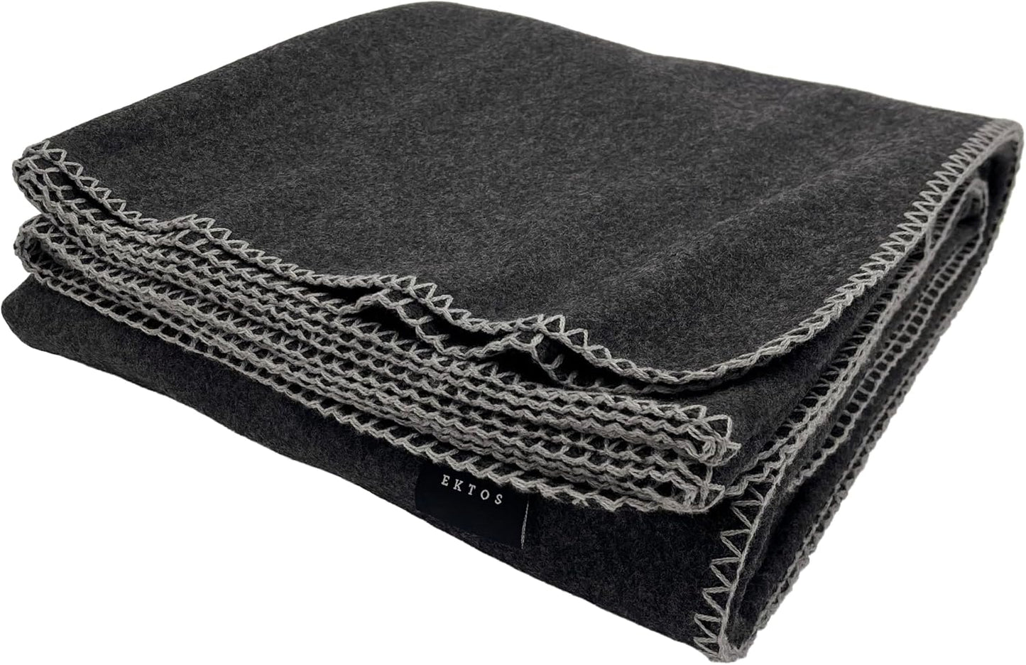 EKTOS 100% Virgin Wool Blanket, 90" x 108", Warm, Thick Fabric, XL, Winter Essentials (Charcoal, King Size)