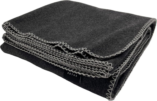 EKTOS 100% Virgin Wool Blanket, 90" x 108", Warm, Thick Fabric, XL, Winter Essentials (Charcoal, King Size)