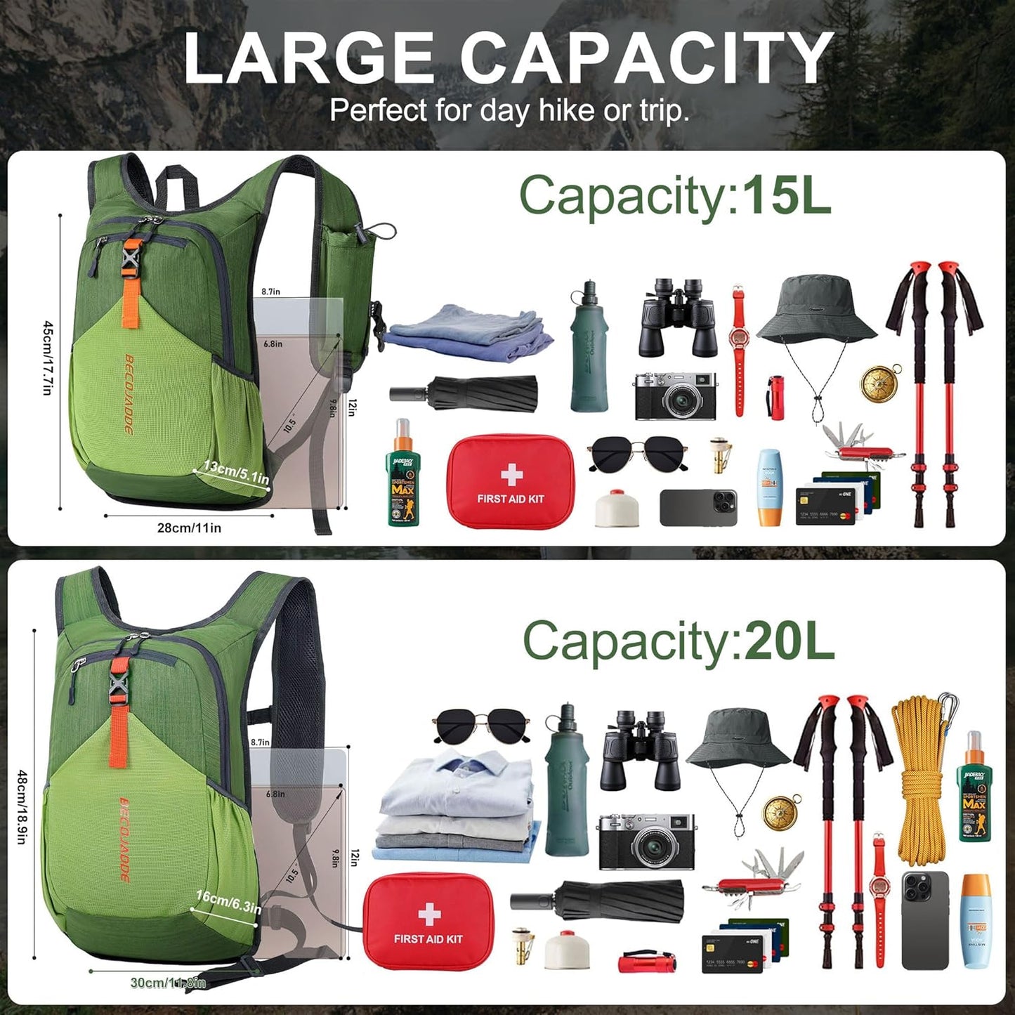 20L Small Hiking Backpack for Men Women Foldable Packable Back Pack Ultralight Hiking Daypack for Travel Camping Outdoor, Olive Green