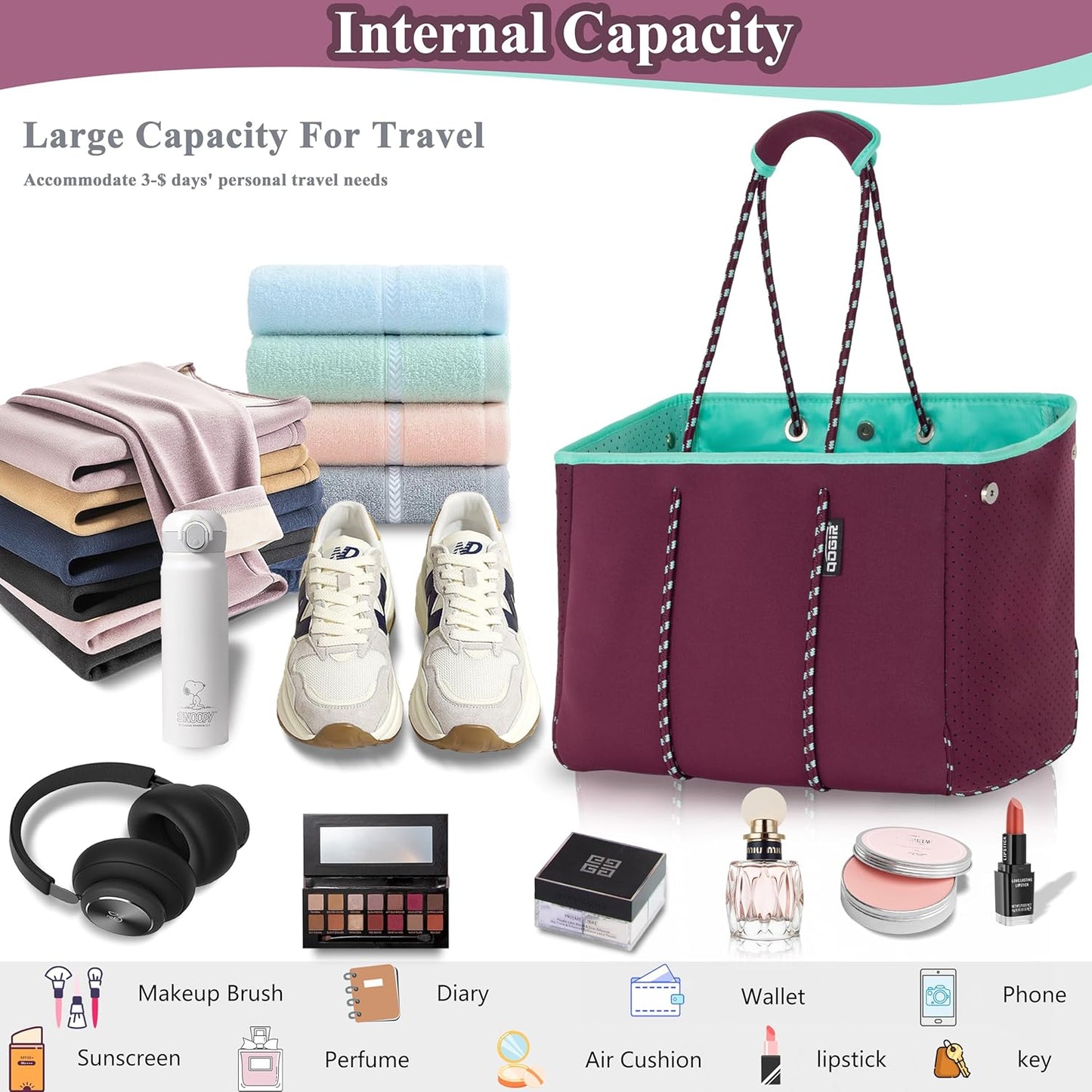 QOGiR Neoprene Multipurpose Beach Bag Tote with Inner Zipper Pocket … … … …