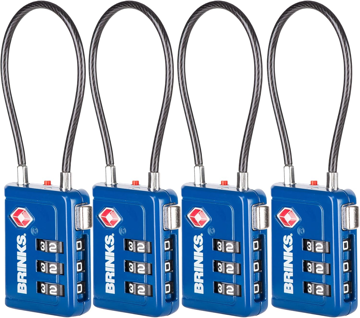 Brinks TSA Accepted Indicator Luggage Lock, Blue - Ressetable Combination, 2.5 inch Long Shackle, New More Secure TSA008 Key, 4 Pack