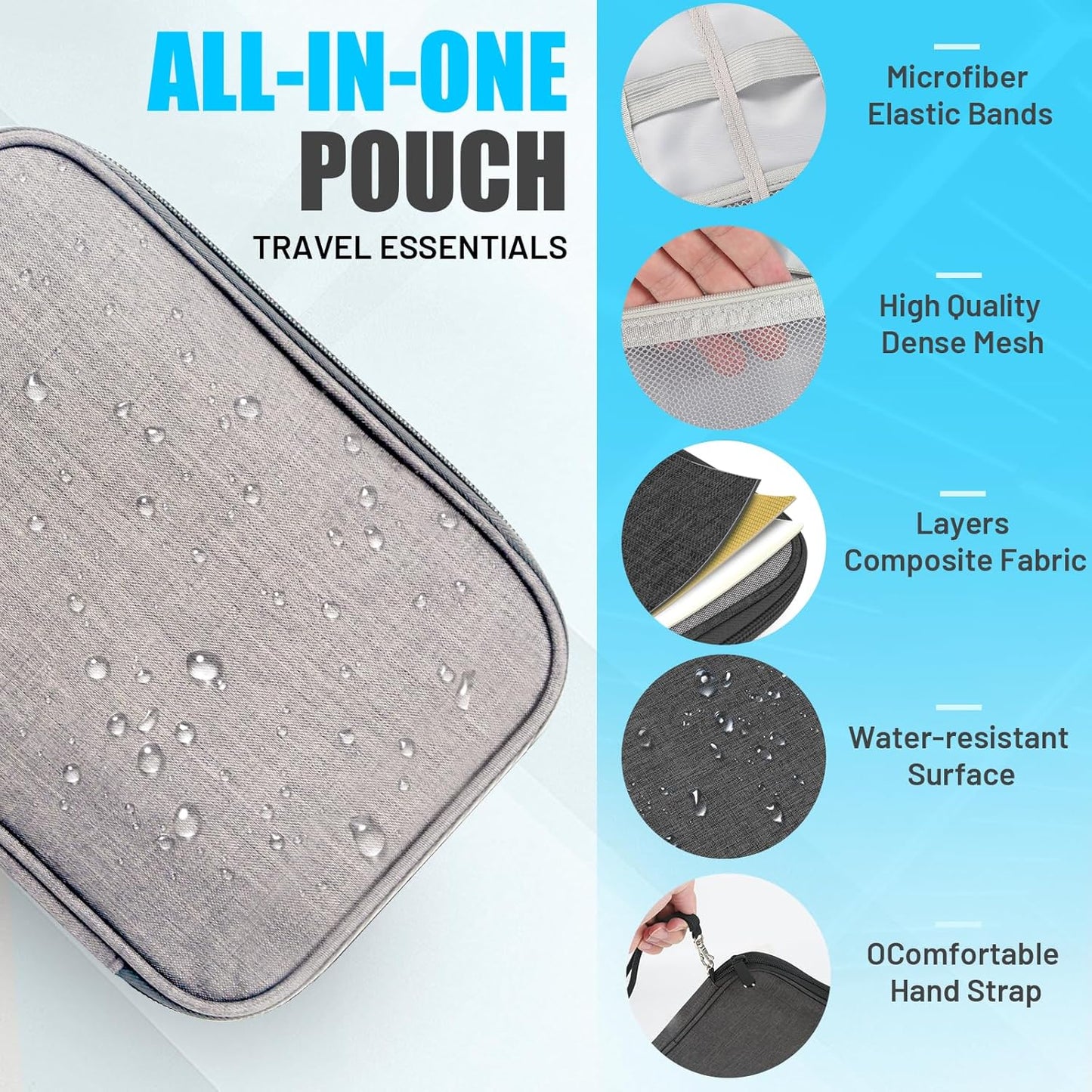 Travel Cable Organizer Bag, Electronics Organizer Tech Pouch with Double Layers for Cords, Chargers, Phone, Earphones, USBs, SD Cards - Travel Essentials Portable Waterproof Tech Pouch