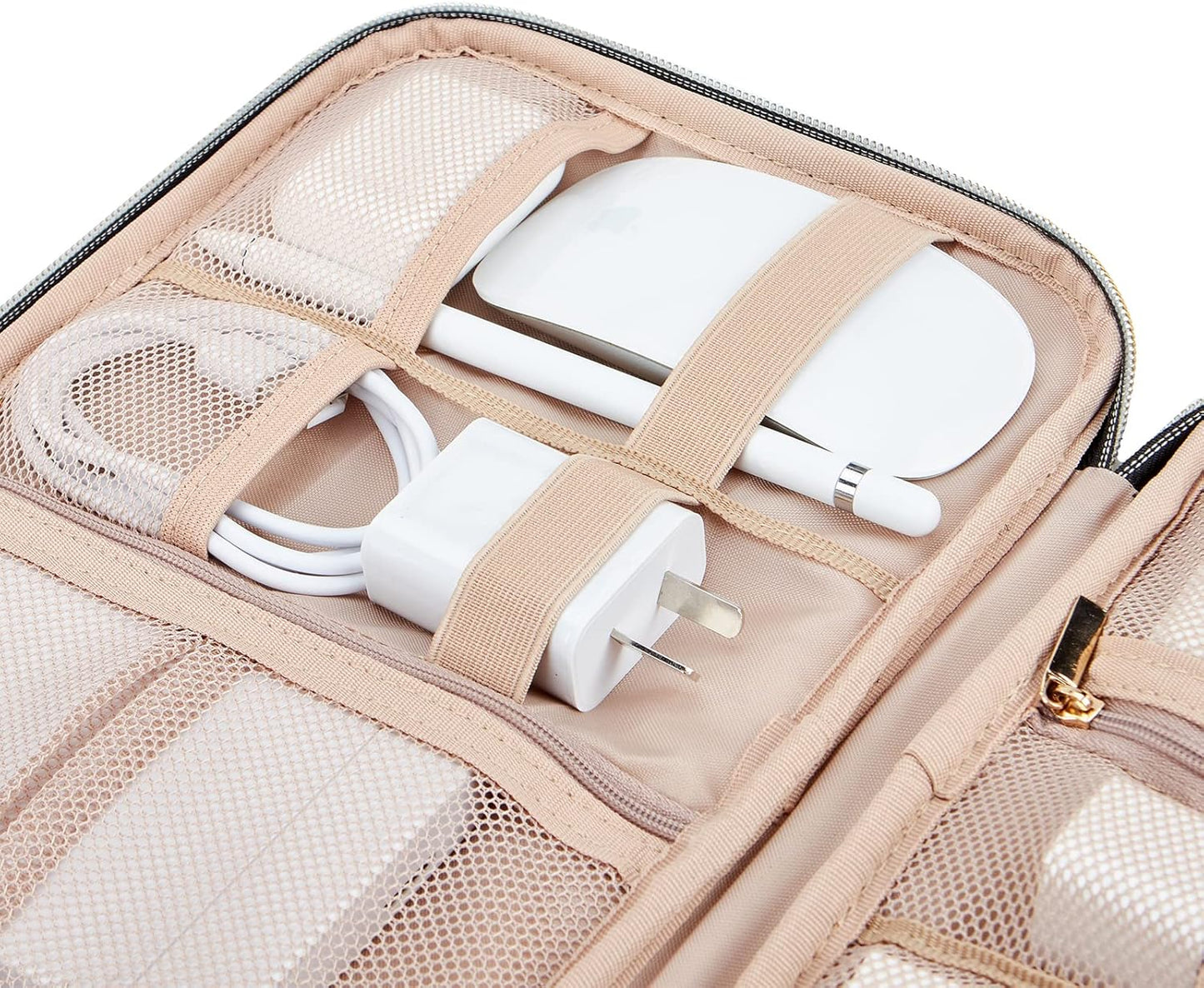 NISHEL Travel Cord Organizer Case, Tech Electronic Bag, Essentials for Charger, Cable, Phone, Hard Drive, USB, SD Card, Rosewood-Pink