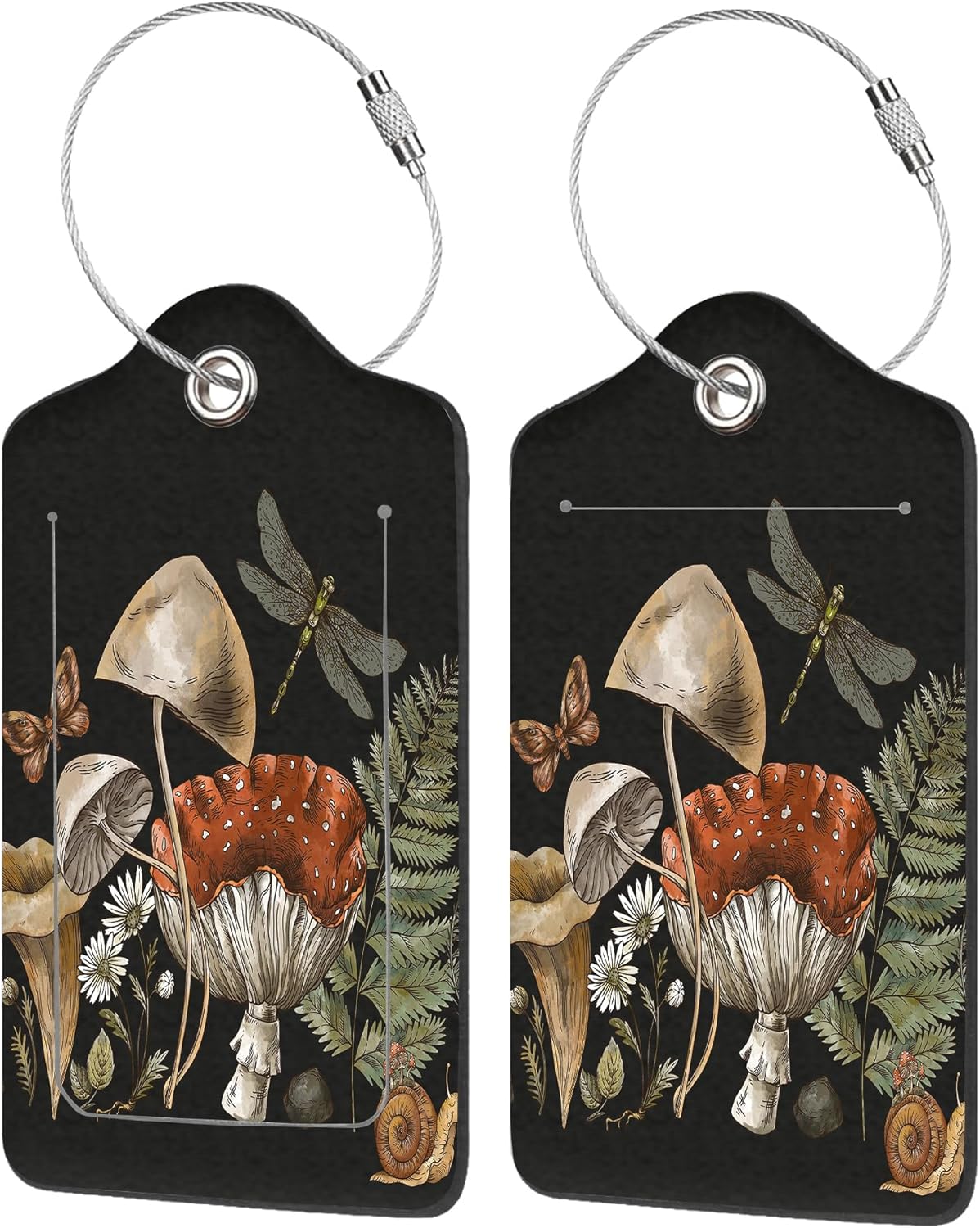 2 Pack Luggage Tag for Suitcase,Vintage Forest Plants PU Leather Suitcase Tags Identifiers with Privacy Name Address Labels and Durable Steel Loop for Women Men Travel