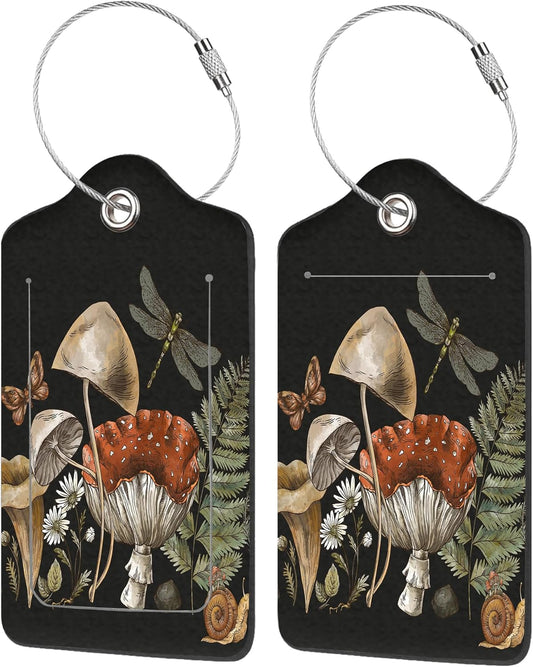 2 Pack Luggage Tag for Suitcase,Vintage Forest Plants PU Leather Suitcase Tags Identifiers with Privacy Name Address Labels and Durable Steel Loop for Women Men Travel