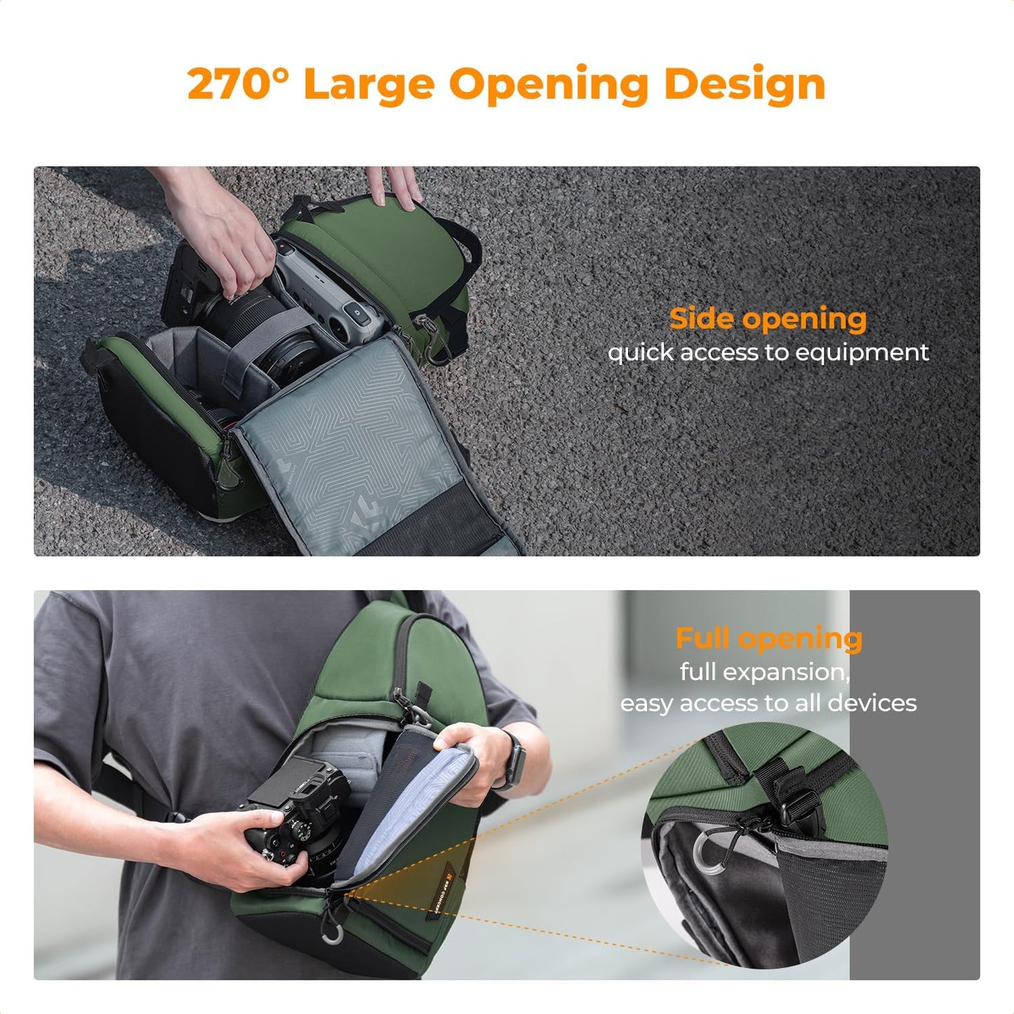 K&F CONCEPT Camera Sling Bag Crossbody Bag Camera Shoulder Backpack DSLR/SLR/Mirrorless Photography Bags Compatible with Canon/Nikon/Sony/Fuji/Gopro/DJI