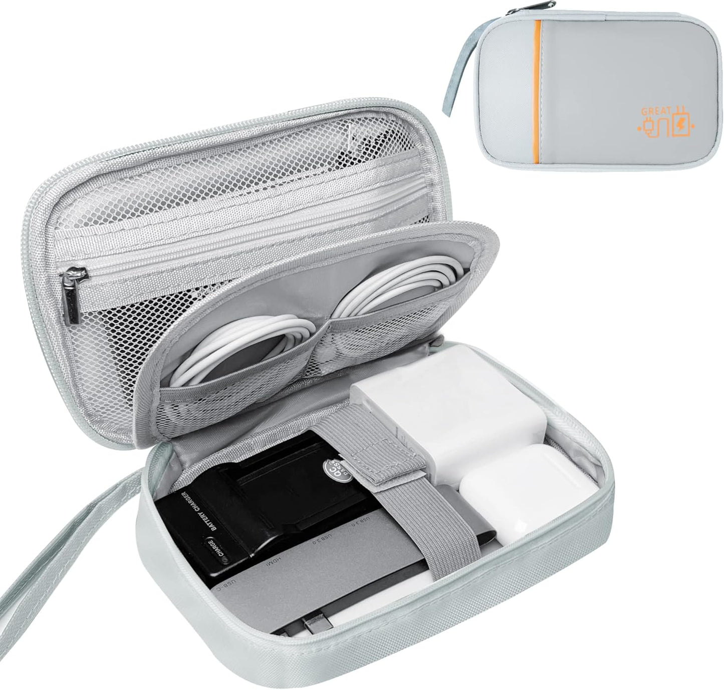 Electronics Travel Organizer,Portable Waterproof Electronic Travel Storage Bag for Small Charging Cord Storage,Charger,Small Electronics,SD Card etc,for Travel,Business -Grey