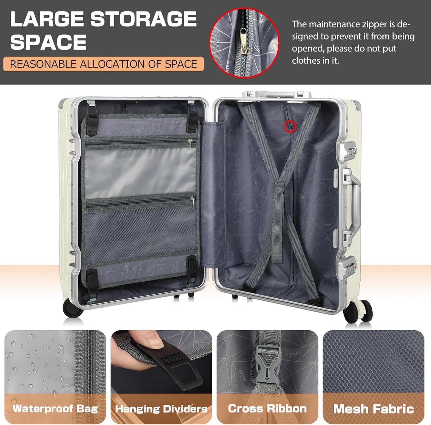 AnyZip Luggage PC+ABS Aluminum Frame Zipperless Checked Luggage Hard Shell Suitcase with TSA Lock Double Spinner Wheels 28 Inch Haze Blue