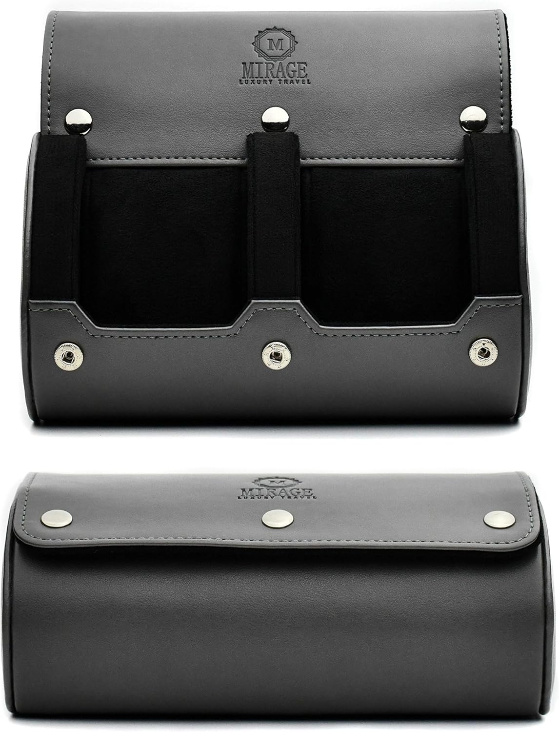 2 Watch Roll Travel Case for Men - Watch Holder and Storage for Travel - Slate Gray Swiss Motif Vegan Leather