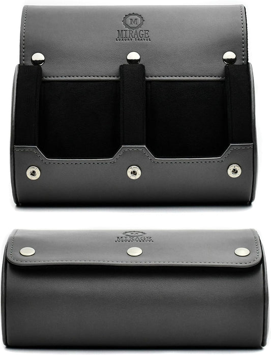 2 Watch Roll Travel Case for Men - Watch Holder and Storage for Travel - Slate Gray Swiss Motif Vegan Leather