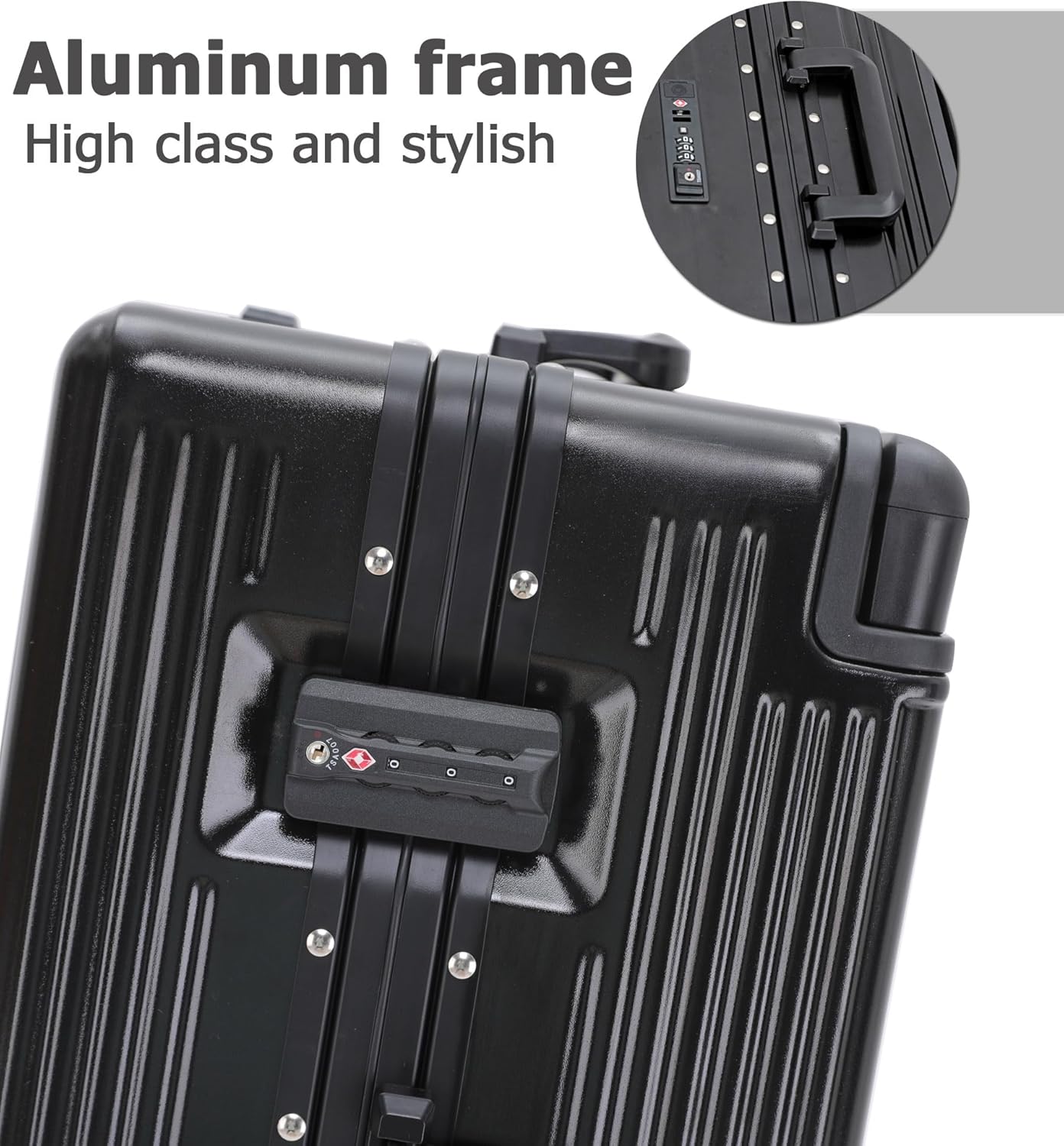 feilario 20" Aluminium Frame Hardside PC Carry on Luggage - Wide Handle Double Spinner Wheels Suitcase with TSA lock