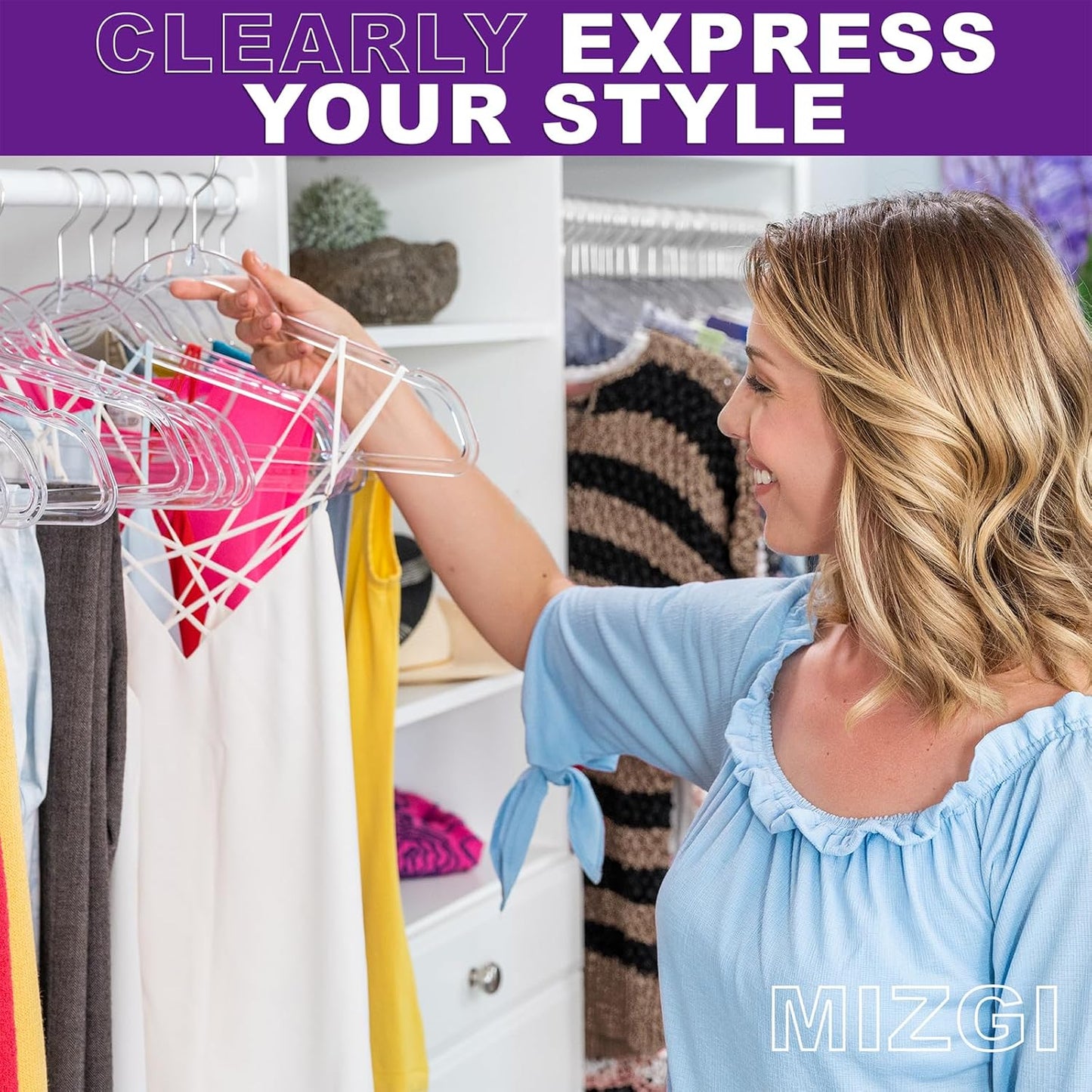 MIZGI 20 Pack Clear Plastic Hangers - Premium Thick Invisible Space Saving Hanger with 360° Swivel Hook, Ultra Slim Hangers for Suits, Dresses, Shirts, Coats & Pants