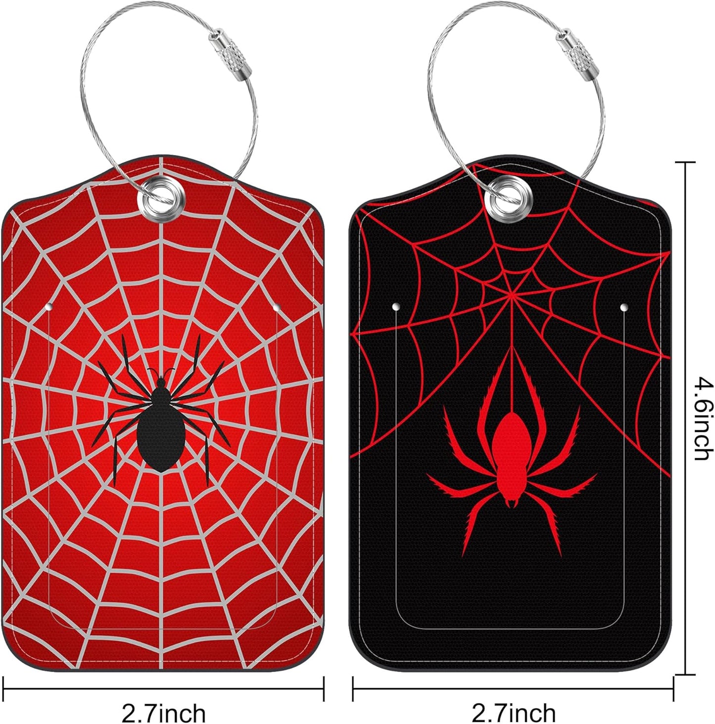 2 PCS Leather Luggage Tags for Suitcase Spider and Spider Web Travel Luggage Tag with Privacy Flap Name ID Label and Metal Loop for Travel Bag Suitcase