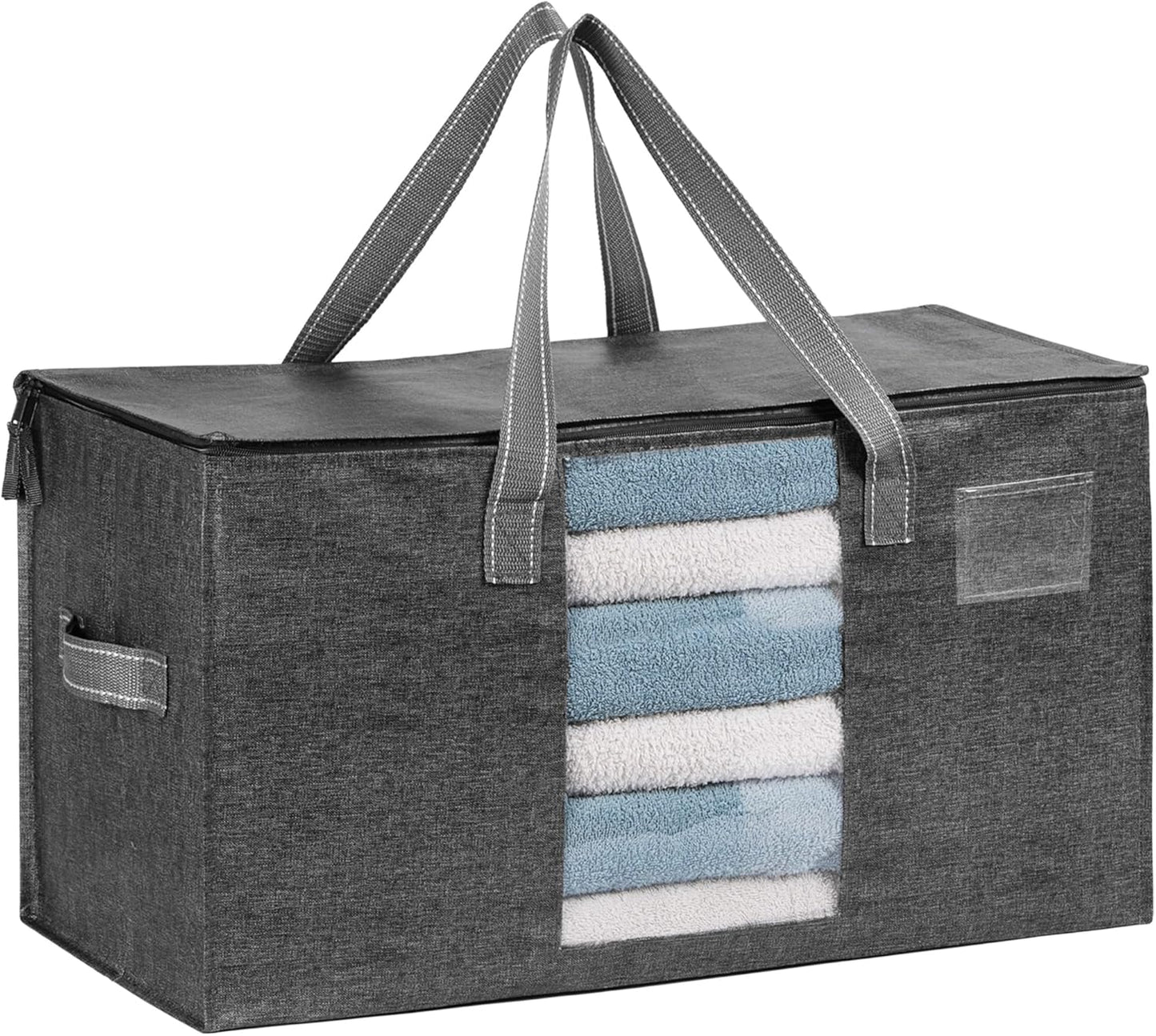 VENO 1 Pack Moving Bags, Comforter and Blanket Storage Bags for Closet, Moving Boxes, Boxes with Lids Alternative, College Dorm Packing Supplies, Foldable Heavy-Duty Tote with Window (Gray, 1 Pack)