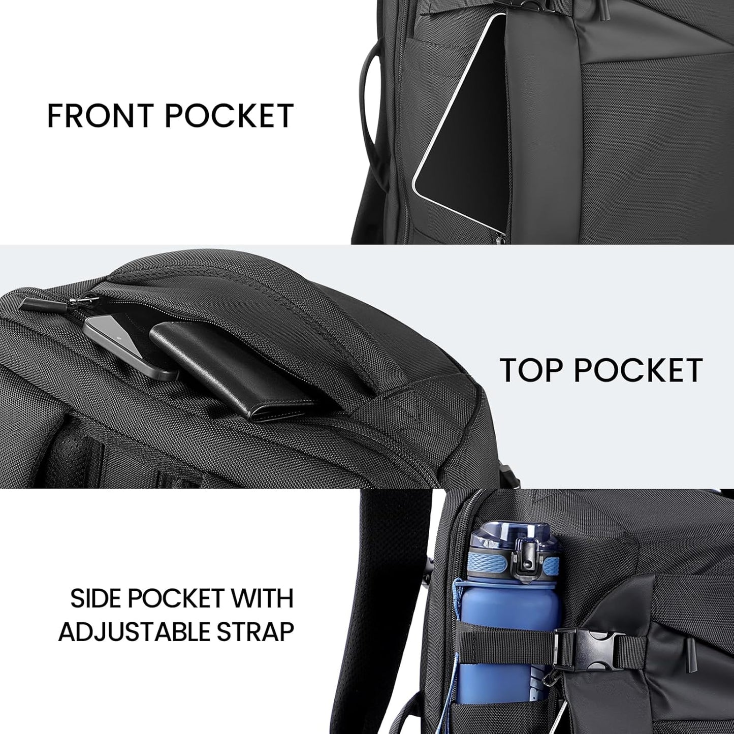 Large Travel Backpack for Men 40L, Carry On Backpack TSA 17.3 Inch Laptop Mochila Flight Approved, Large Business Daypack Waterproof,Carry on bag Weekender College for Men Women, Black