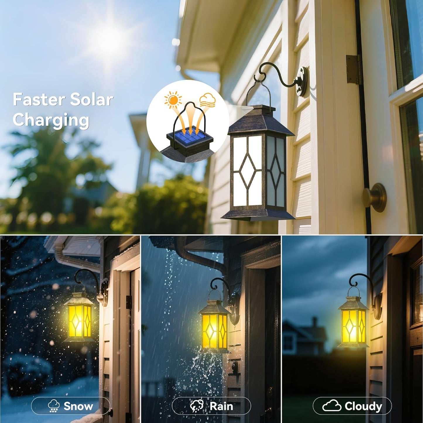 2Pack Patina 13" Metal & Glass Solar Lantern with Flickering Flame, Outdoor Waterproof Hanging Lantern for Garden Patio Yard Pathway Porch Decorative, Vintage Gifts for Mom