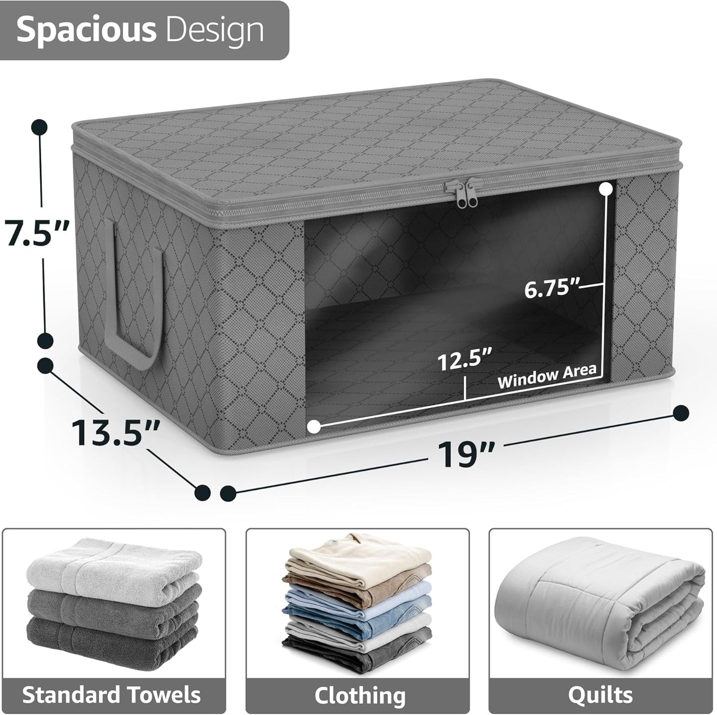 Sorbus Medium Clothes Storage Bags - Foldable Blanket Storage Bins for Organizing Bedroom, Closet, Clothing, Comforter, Organization with Clear Window, Lids and Carry Handles - Set of 3