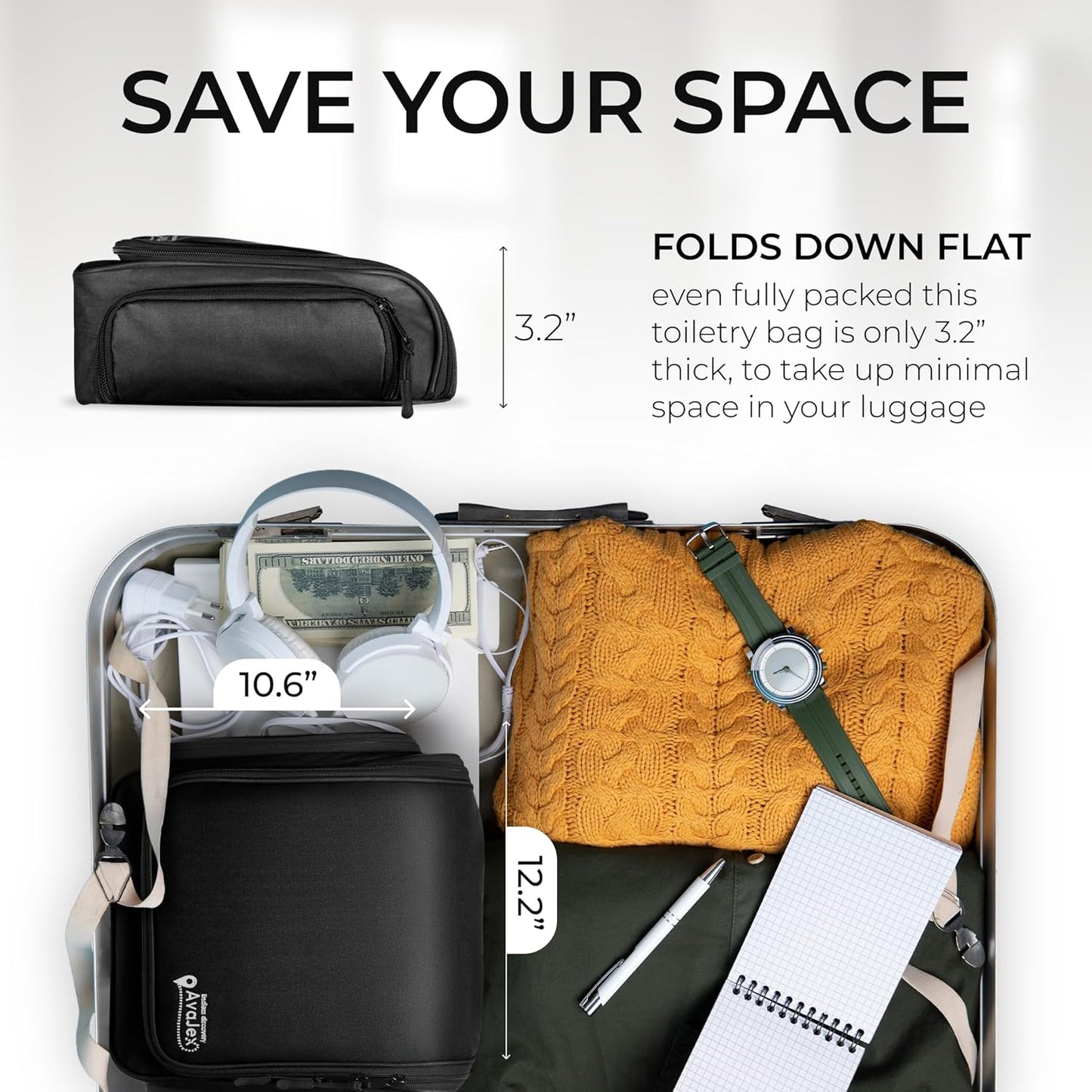 AvaJex Large Hanging Toiletry Organizer - Waterproof Hygiene Bag with Metal XXL Swivel Hook, Sturdy Zippers and 15 Compartments for Toiletries, Makeup, Cosmetics