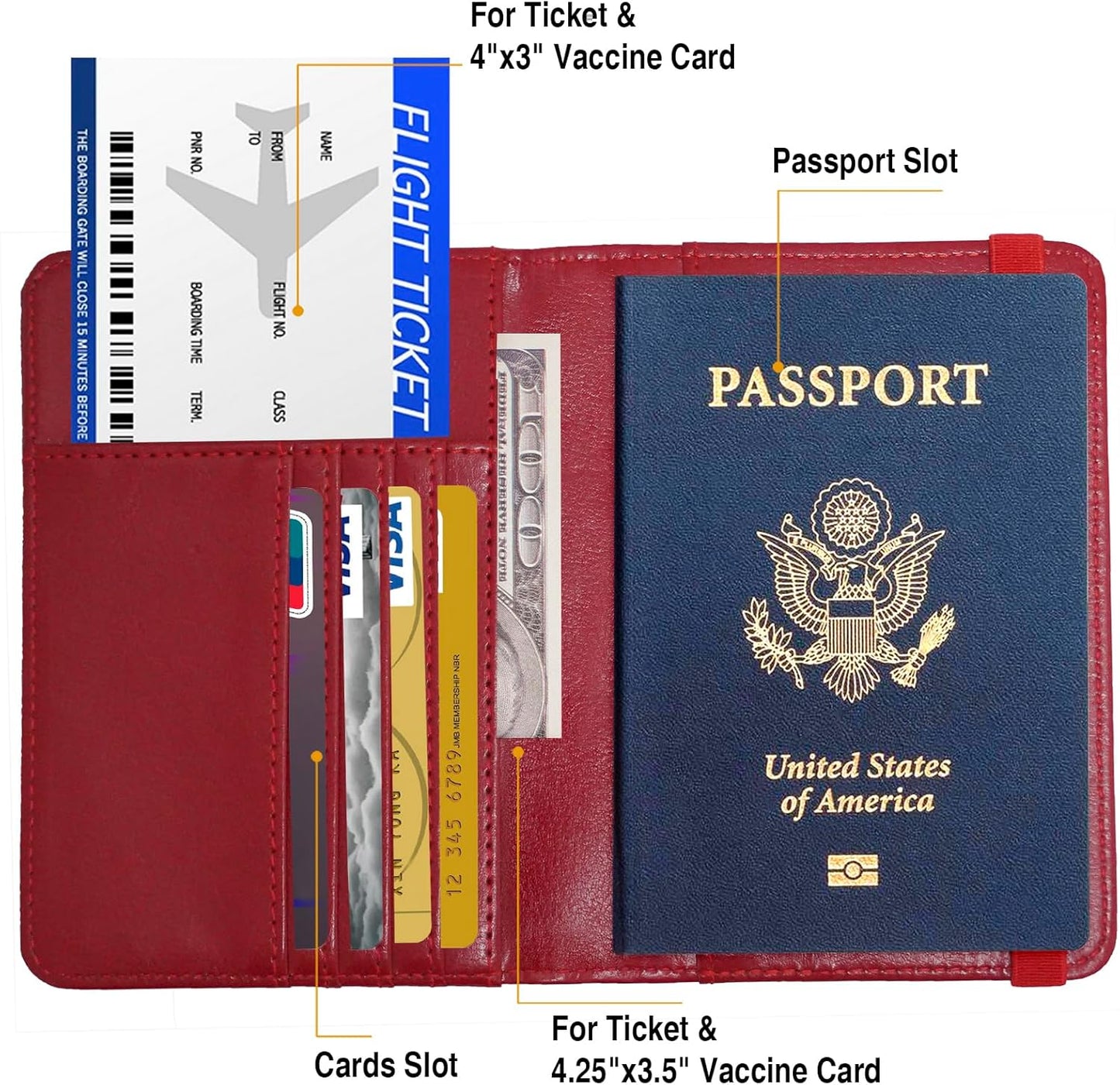 Passport Holder for Travel Passport Cover for Men Passport Wallet Case with Metal 3D Metal Badge Protector Leather Card Case RFID Blocking Women Travel Accessories Document Organizer (Red)