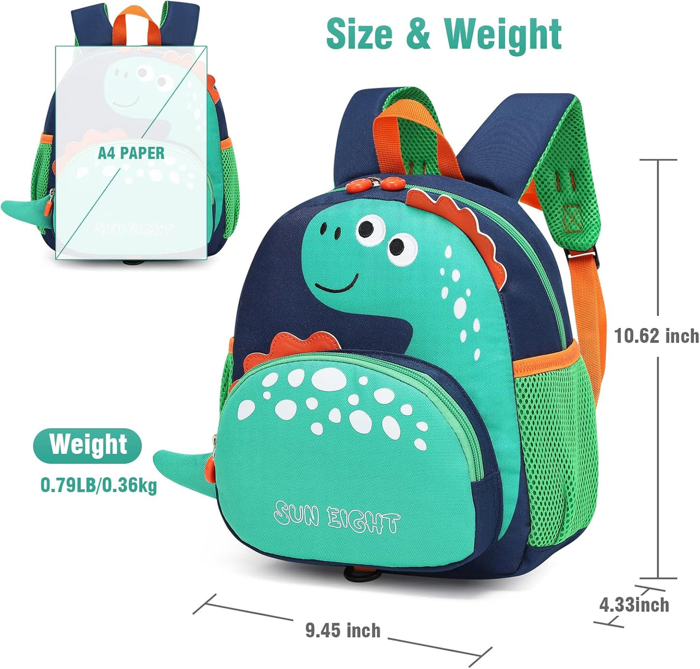 SUN EIGHT Toddler Backpack for Girls Kids Backpack Cute 3D Cartoon School Bag for Baby Boy Girls 1-5 Years Baby Backpack (Dinosaur)