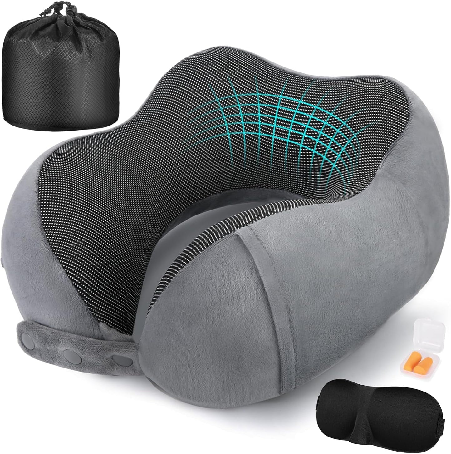 Neck Pillow for Traveling, Travel Pillows for Airplanes,100% Pure Memory Foam Travel Neck Pillow, Adjustable Flight Pillow, Portable Plane Accessories with Eye Mask, Earplugs, Carry Bag