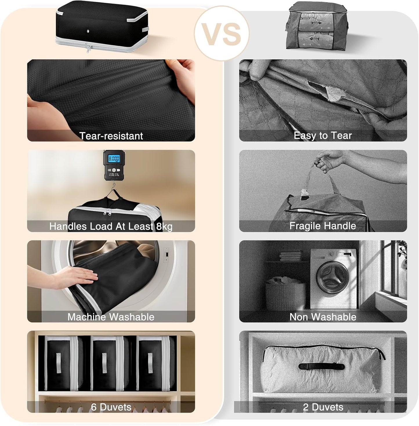 Comforter Storage Bag - 130L Large Capacity Blanket Storage Bags 4-Layer Ultra Space Saving Self Compression Organizer, Washable Compression Bags for Storage Comforter Blanket, 4-Pack, Black