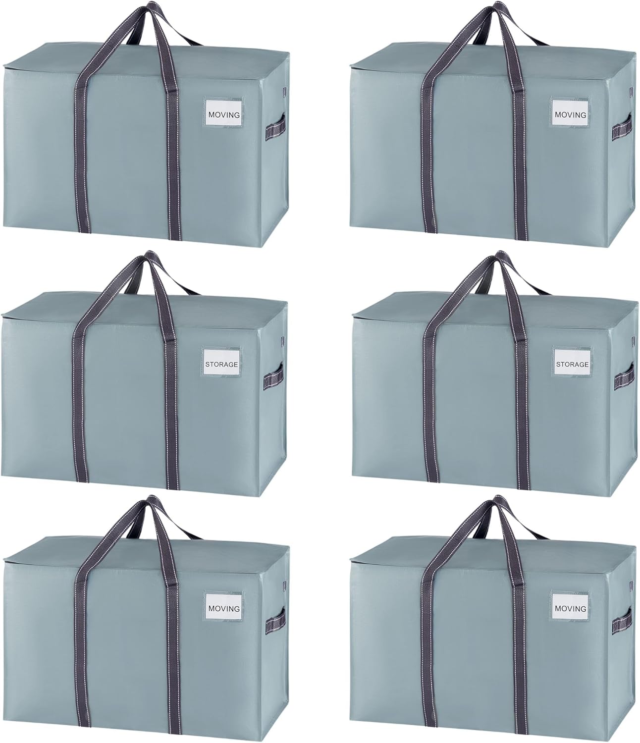 VENO 6 Pack Moving Bags, Heavy Duty, Moving Boxes Alternative, Packing Storage Supplies for Dorm Room Essentials with Zipper for Clothes, Extra Large Totes for Packaging (Light Blue Matte, 6 Pack)