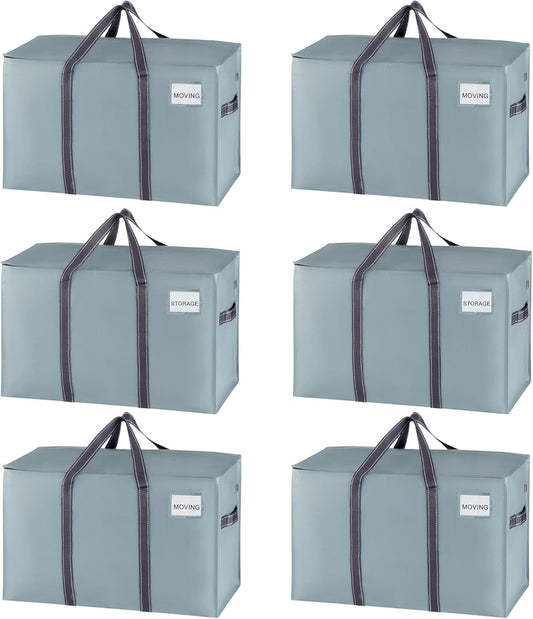 VENO 6 Pack Moving Bags, Heavy Duty, Moving Boxes Alternative, Packing Storage Supplies for Dorm Room Essentials with Zipper for Clothes, Extra Large Totes for Packaging (Light Blue Matte, 6 Pack)