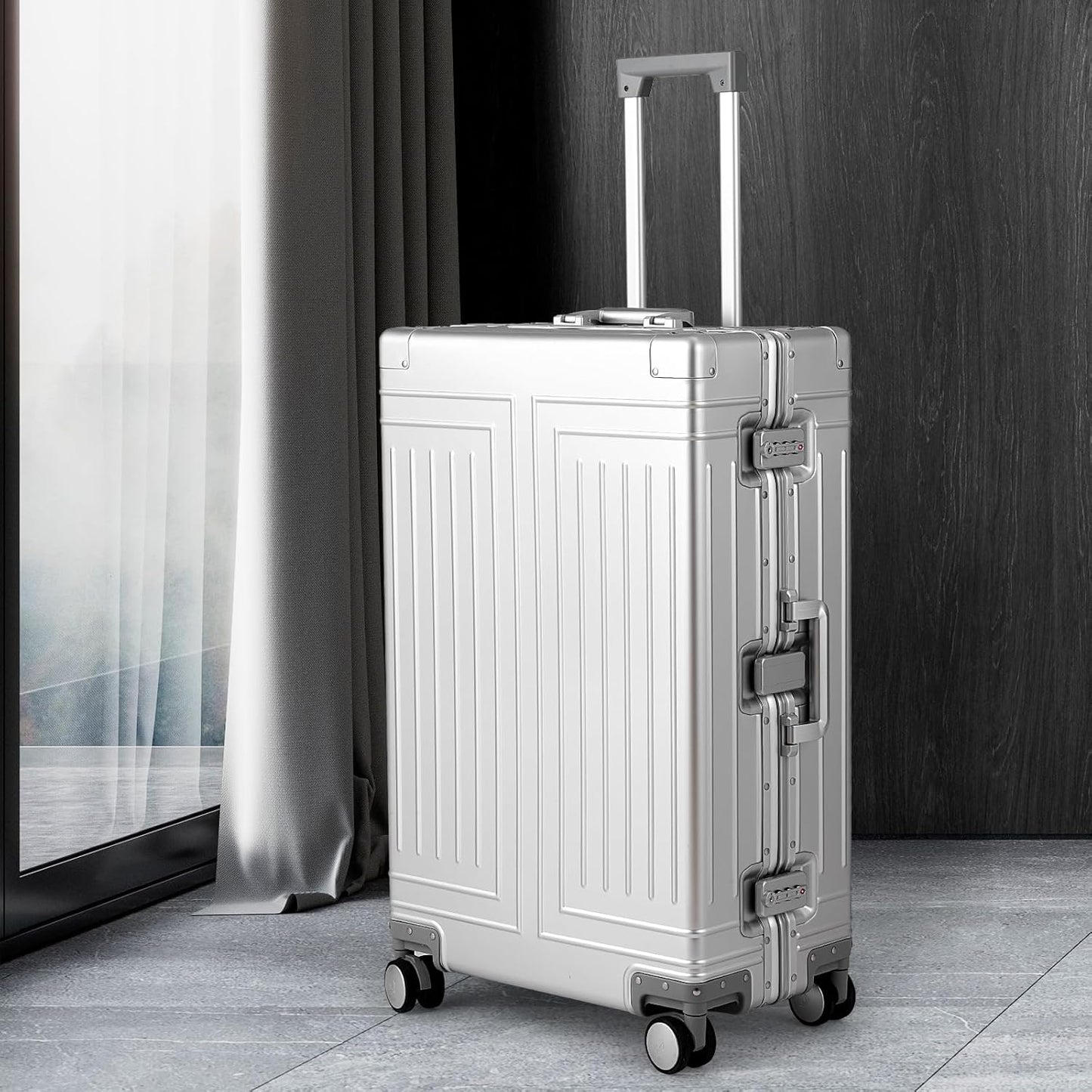 All Aluminum Magnesium Carry On Luggage，Cut from Whole Aluminum Sheet，22x14x9 Airline Approved ，（3rd Generation，Premium Magnesium Metal zipperless suitcase ） (silvery, 28inch)