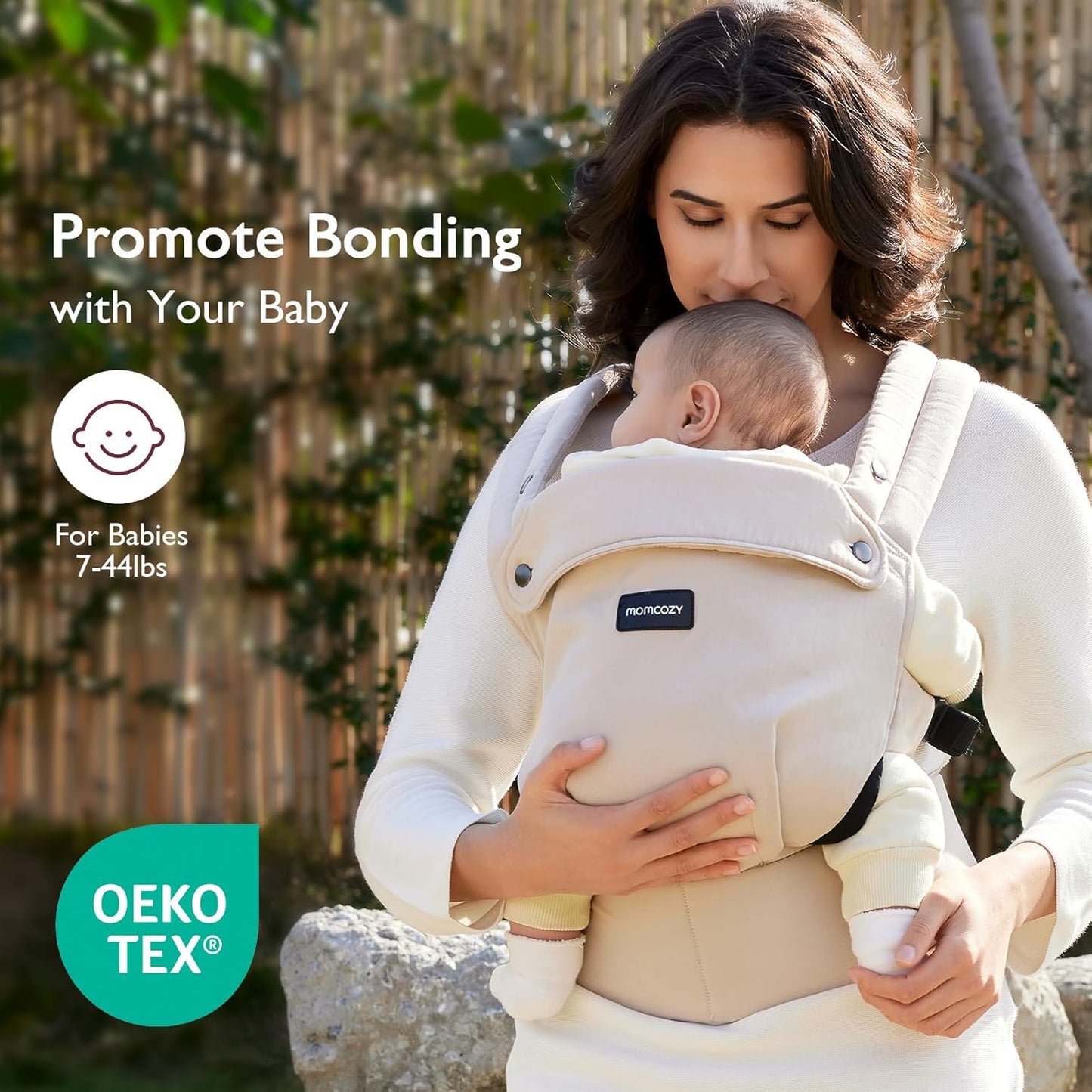 Momcozy Baby Carrier - Ergonomic, Cozy and Lightweight Carrier for 7-44lbs, Effortless to Put On, Ideal for Hands-Free Parenting, Enhanced Lumbar Support, Purehug for Infant to Toddler, Khaki