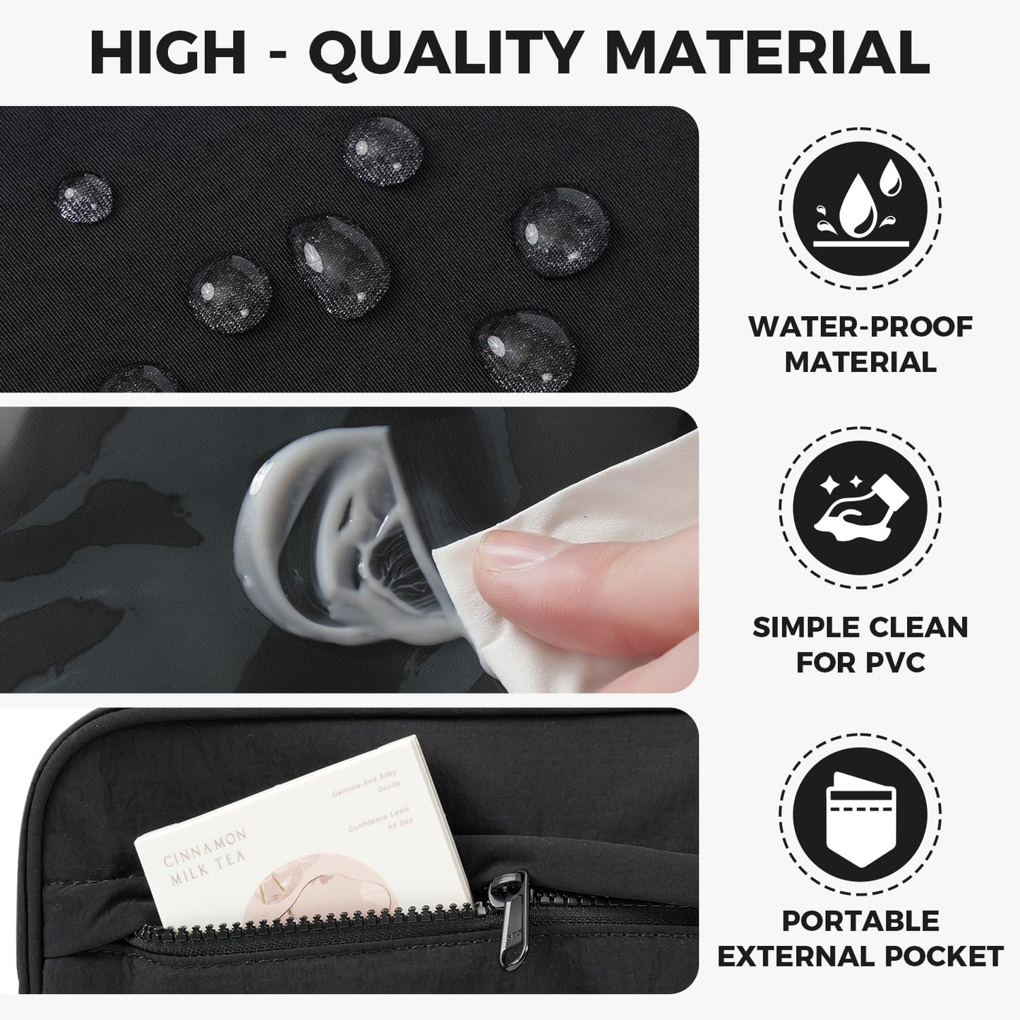 Toiletry Bag For women,Portable Hanging Organizer,4 Leakproof Compartment for full-sized Conditioner, Brushes Set, Makeup Accessories,Visible and easy to access.L-black