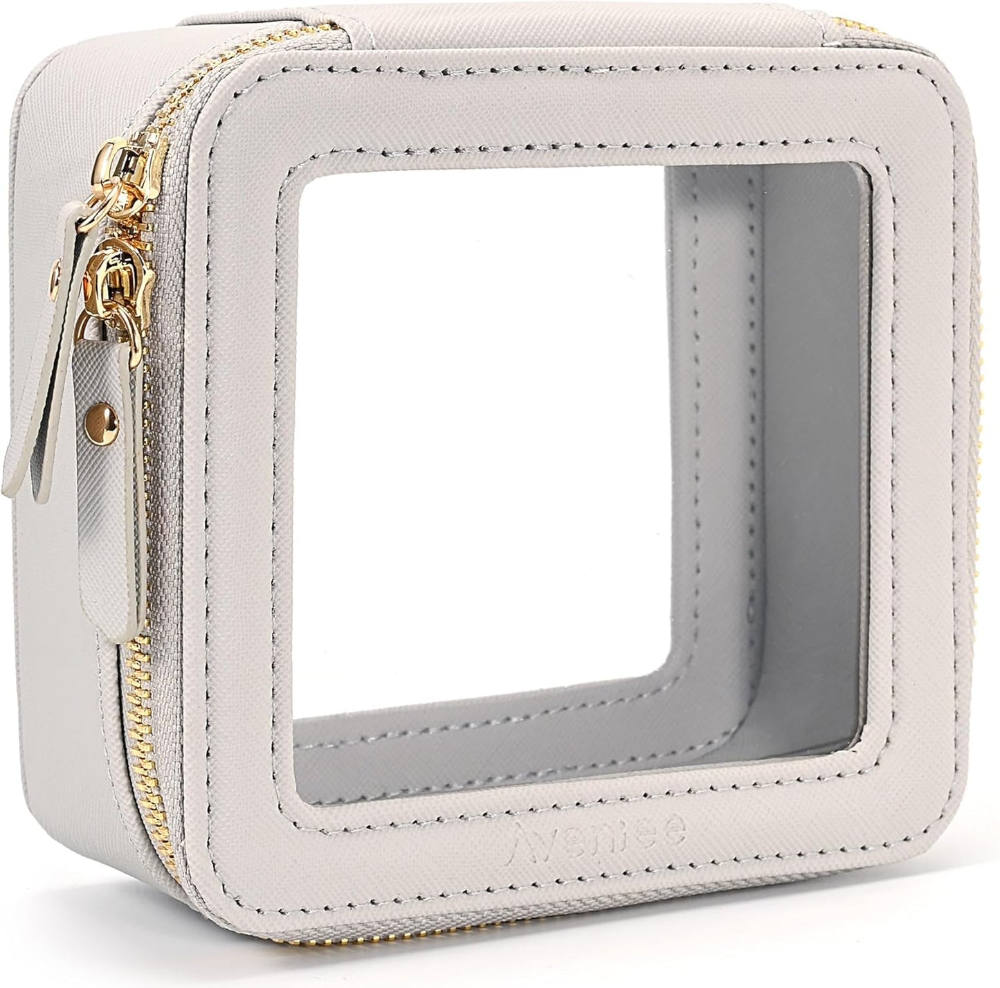 Aveniee Mini Clear Makeup Bag, Small Cosmetic Bags Travel Toiletry Pouch Organizer, TSA Approved Make up Case with Zipper, Car Bag for Essentials,Grey