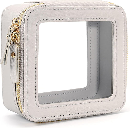 Aveniee Mini Clear Makeup Bag, Small Cosmetic Bags Travel Toiletry Pouch Organizer, TSA Approved Make up Case with Zipper, Car Bag for Essentials,Grey