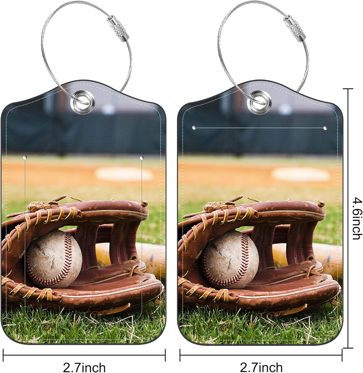 2 Pack Luggage Tag for Suitcase Old Baseball and Glove on Baseball Grand Leather Suitcase Tags with Identifiers Privacy Cover Name Address Labels and Stainless Steel Loop for Teens Adults