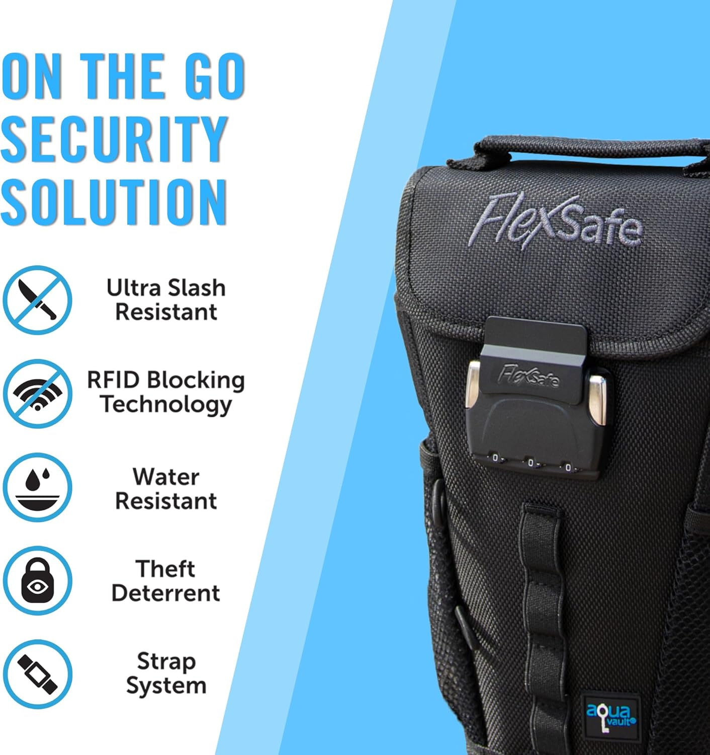 Aquavault | Flex Safe | Beach Chair Vault | Anti theft combination lock | 3 Digit Programmable lock | Water resistant, Slash Resistant and RFID Blocking (Black)
