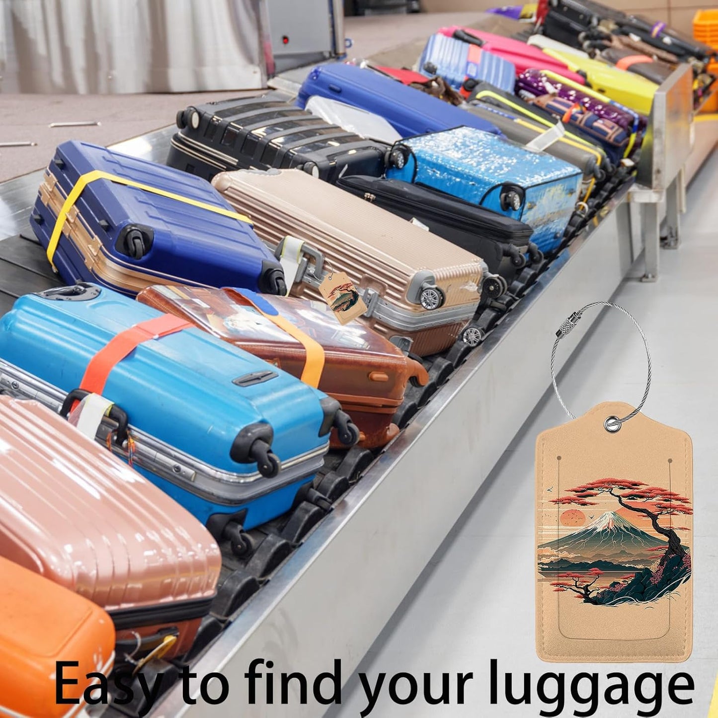 Mount Fuji and Sea 2 Pack Luggage Tag for Suitcase, Leather Bag Tags Identifiers Privacy Cover ID Label with Steel Loop for Women Men Kids Girls Travel