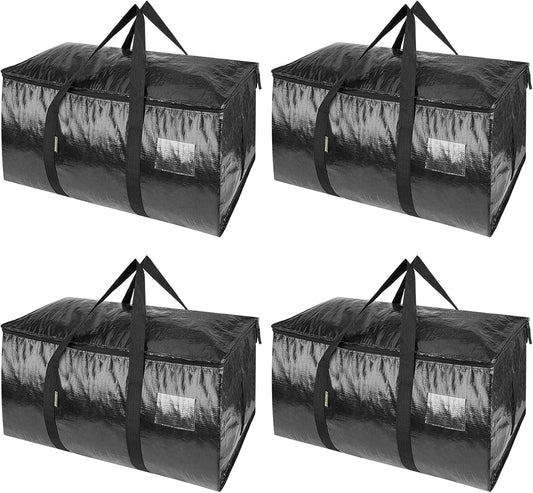 BALEINE 4-Pack Oversized Moving Bags with Reinforced Handles, Heavy-Duty Storage Tote for Clothes, Moving Supplies (Black, 4-Pack)