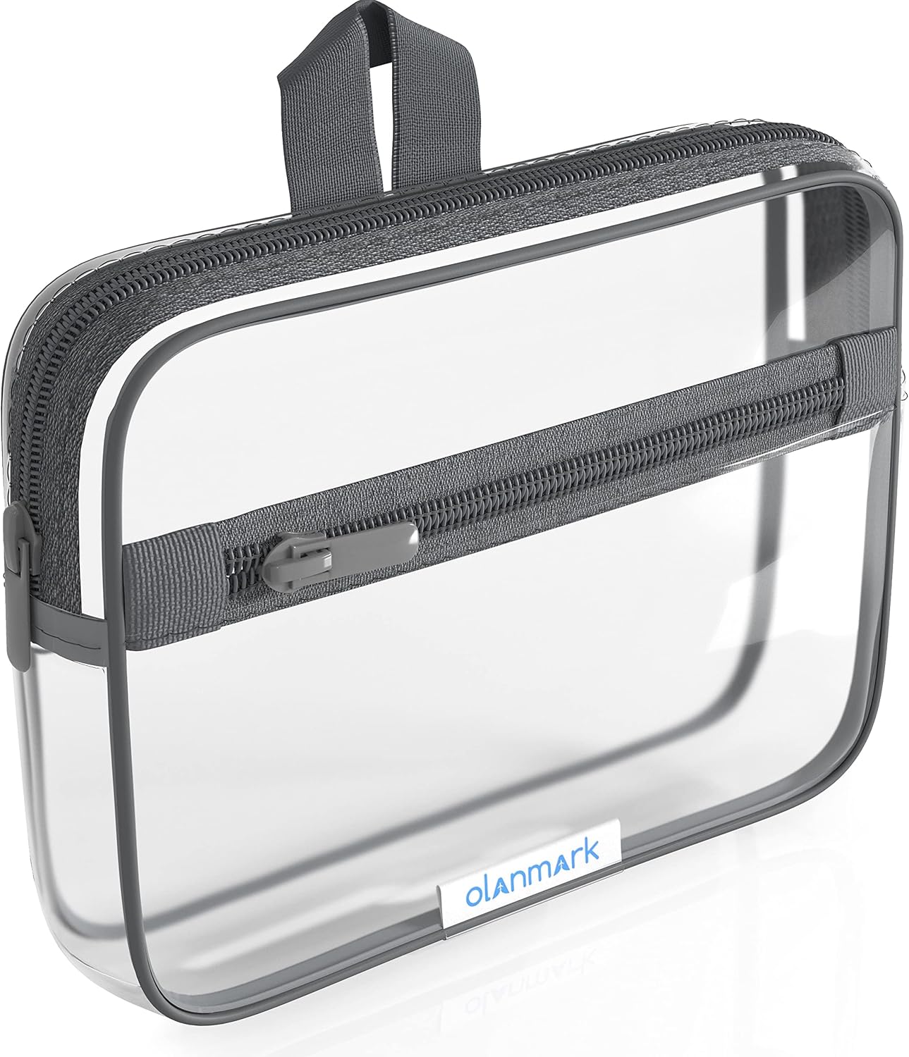 Olanmark TSA Approved Toiletry Bag with Pocket - 311 Small Quart Size Cosmetic Case for Airport Liquids - Clear Makeup Pouch Transparent Plastic Zipper Organizer - PVC Travel Bags Grey