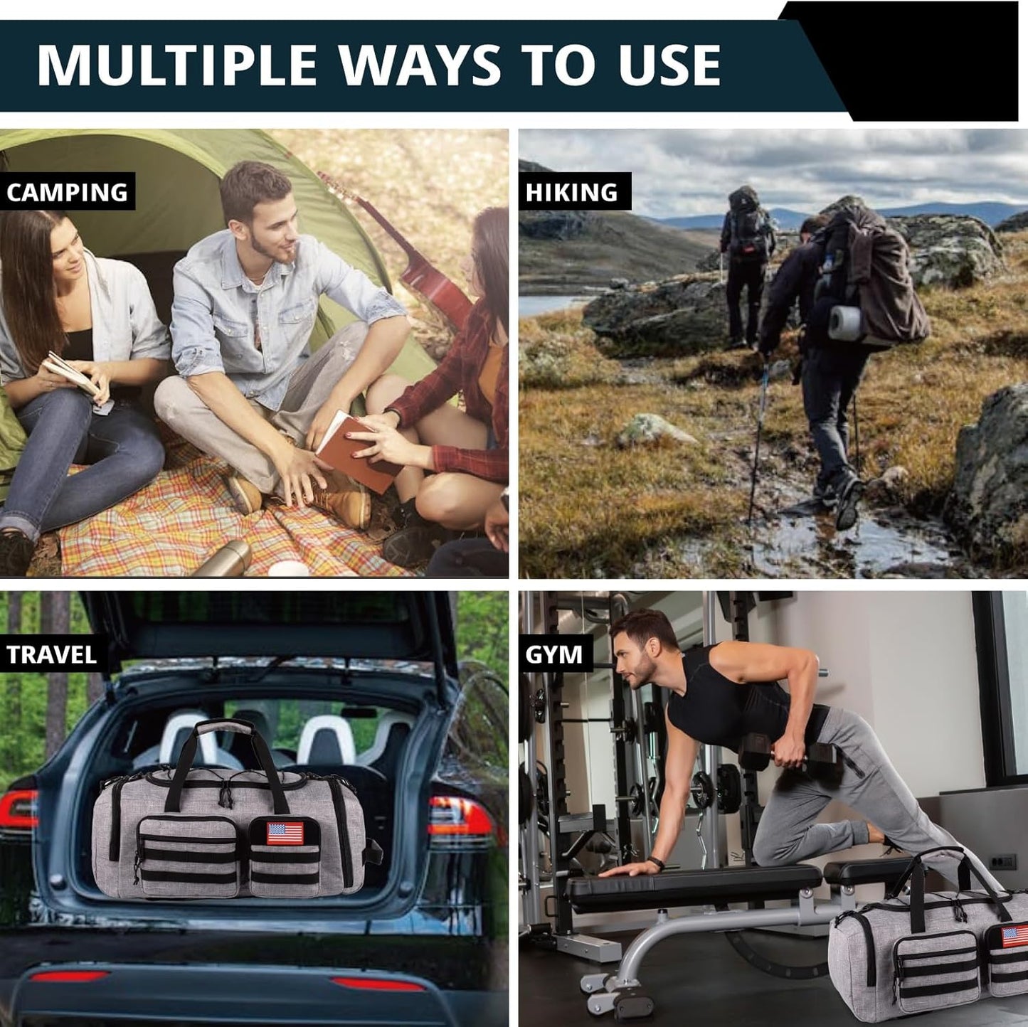 Tactical Gym Bag for Men，50L Large 3 in 1 Sports Duffle Bag with Shoes Compartment for Travel,Water Resistant Travel Backpack Weekender Overnight Bag with Wet Pocket for Women