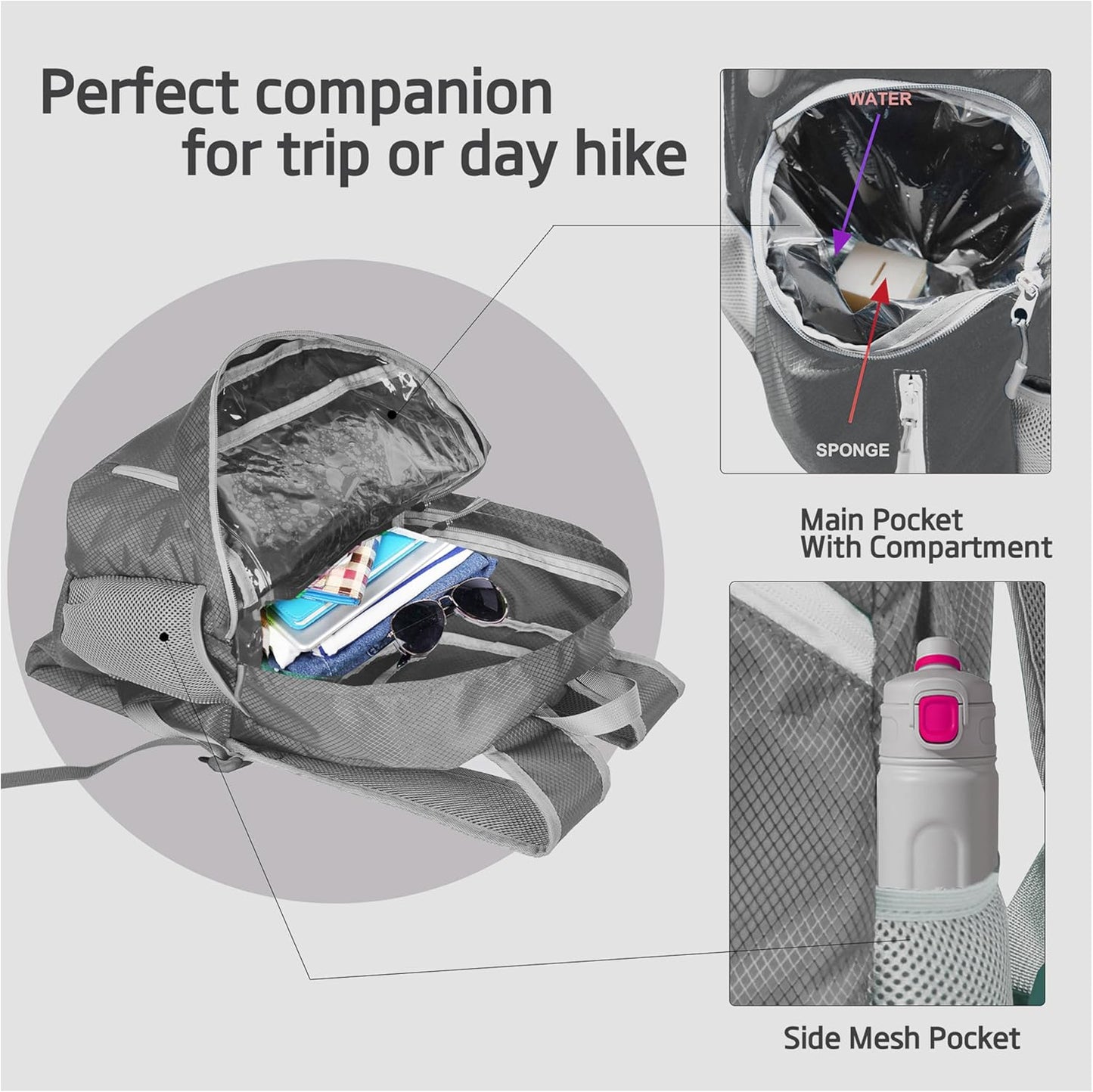 35L Foldable Waterproof Backpack For Outdoor Sports Travel Inside Wet Clothes Compartment Packable For Multiple