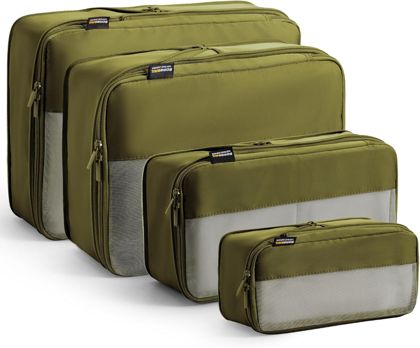 4 Set Compression Packing Cubes for Travel, Suitcases and Backpack Space Saving Organizers (Army Green)