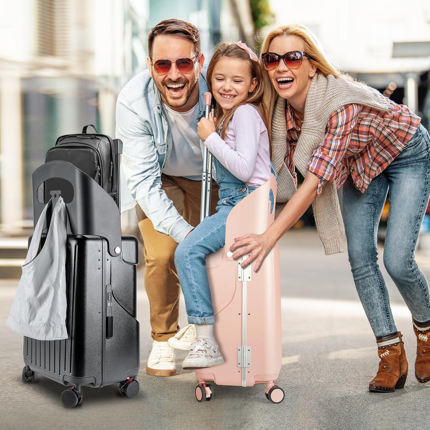 MRPLUM Ride On Luggage with Seat for Kids&Adults with Seat Belt,Hard Shell Lightweight Rolling Spinner Wheels Travel Luggage with TSA Lock,20 inch,Pink